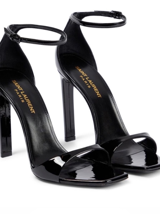 Saint Laurent Shoes - Saint Laurent Black Patent Leather Ankle-Strap Sandals